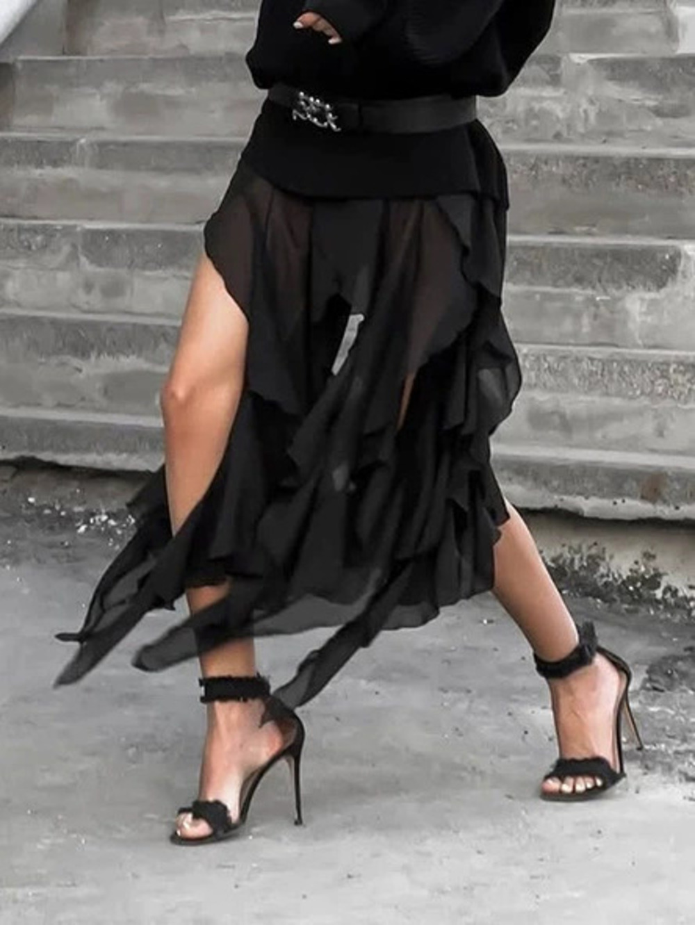 Forever 21 Fall Black Asymmetric Mesh Skirt Office